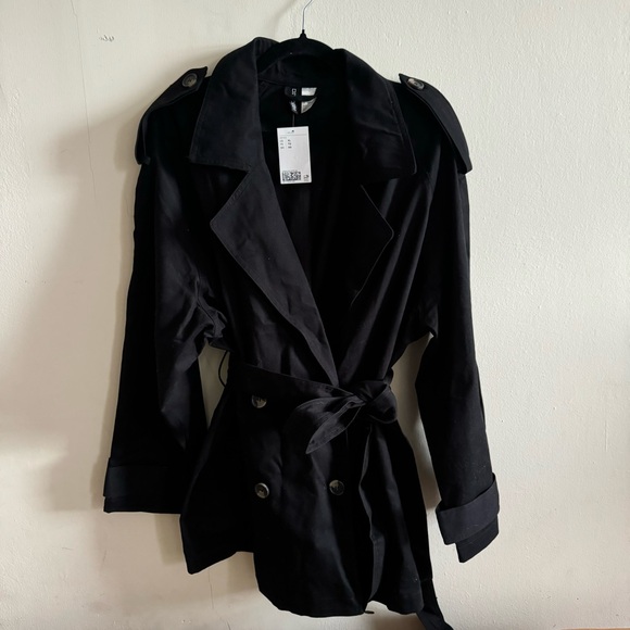 H&M Jackets & Blazers - H & M Black Double Breasted Twill Trench JacketCoat Belted Street Style Chic XL